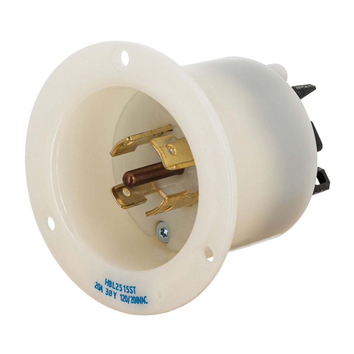 Hubbell HBL2515ST HBL Flanged Inlet Locking Devices, 120 to 208 VAC, 20 A, 4 Poles, 5 Wires, White